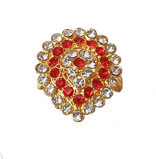 Assamese_Traditional_Gold_Plated_Red_White_Stone_Dugdugi_Design_Finger-Ring_For_Girls_&_Women